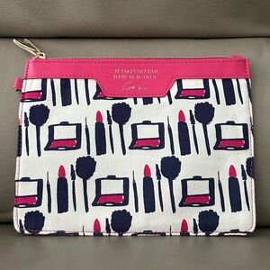 NEW ESTEE LAUDER IT TAKES NO TIME TO BE BEAUTIFUL LEATHER CANVAS COSMETIC BAG